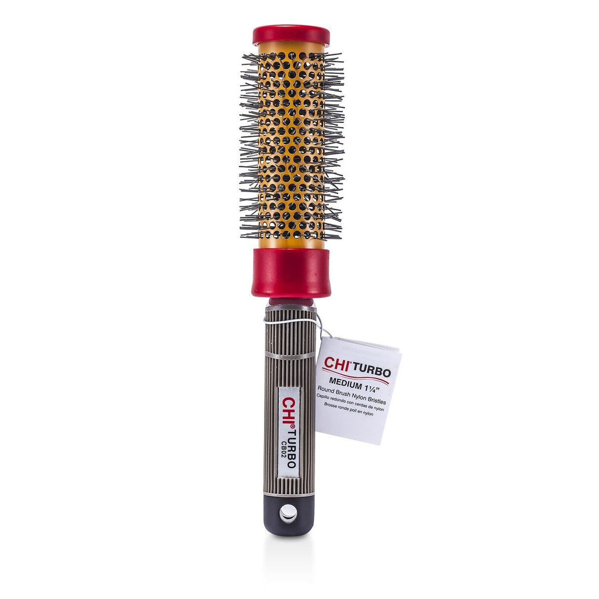 CHI Turbo Ceramic Round Nylon Brush - Medium with non-slip handle for tangle-free styling and reduced frizz, suitable for all hair types.