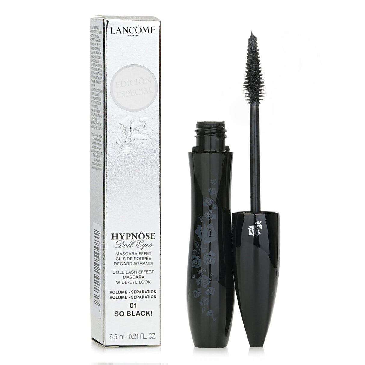 Lancome Hypnose Doll Eyes Mascara #01 So Black, 6.5ml, enhances lashes with volume, lift, and curl for a captivating doll-like effect.