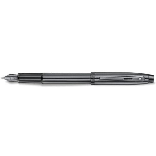 SHEAFFER 100 GLOSS DARK GREY GUNMETAL PVD TRM MEDIUM FOUNTAIN PEN
