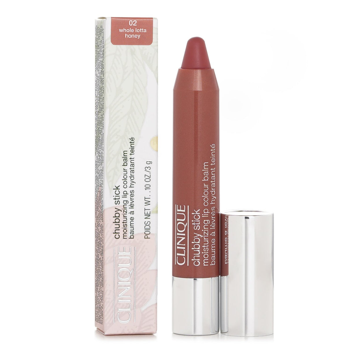 Clinique Chubby Stick No. 02 Whole Lotta Honey: creamy lip pencil offers dual function as liner and lipstick for vibrant nude color.