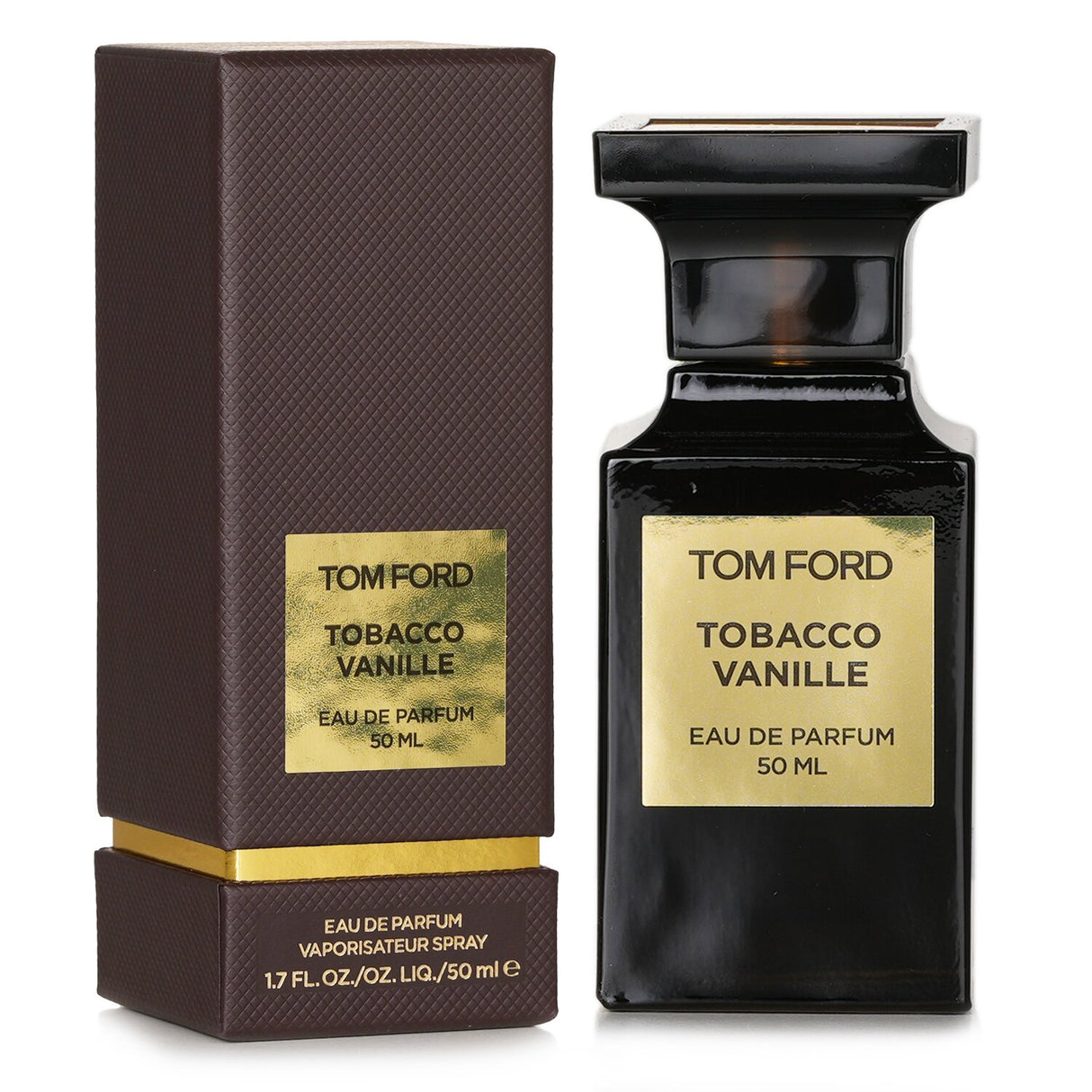 Luxury Tom Ford Tobacco Vanille Eau De Parfum, 50ml, featuring tobacco, vanilla, and cacao notes in elegant packaging.