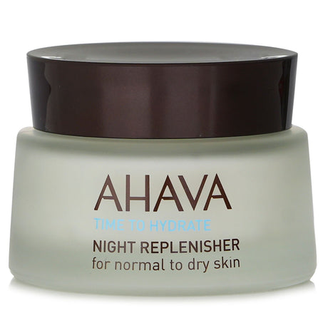 Ahava Time To Hydrate Night Replenisher cream for normal to dry skin, infused with Dead Sea minerals for overnight hydration.