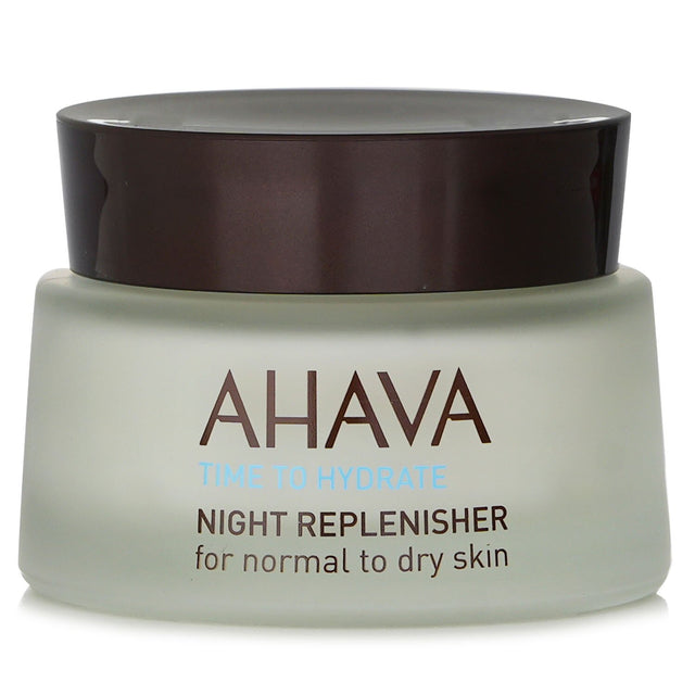 Ahava Time To Hydrate Night Replenisher cream for normal to dry skin, infused with Dead Sea minerals for overnight hydration.