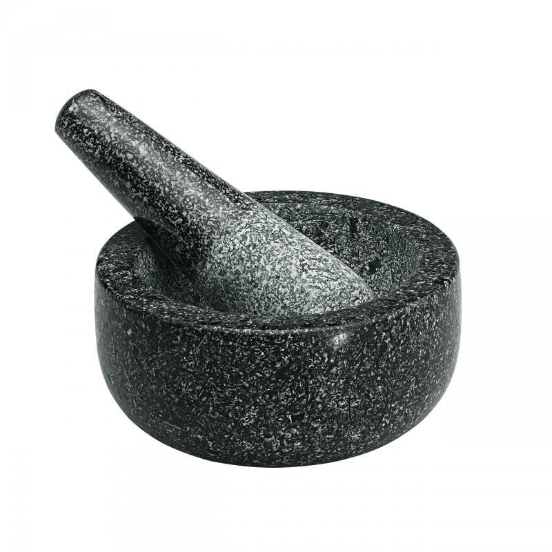 Mini speckled granite mortar and pestle, 9.5cm, perfect for grinding herbs and spices in small batches for vibrant flavors.