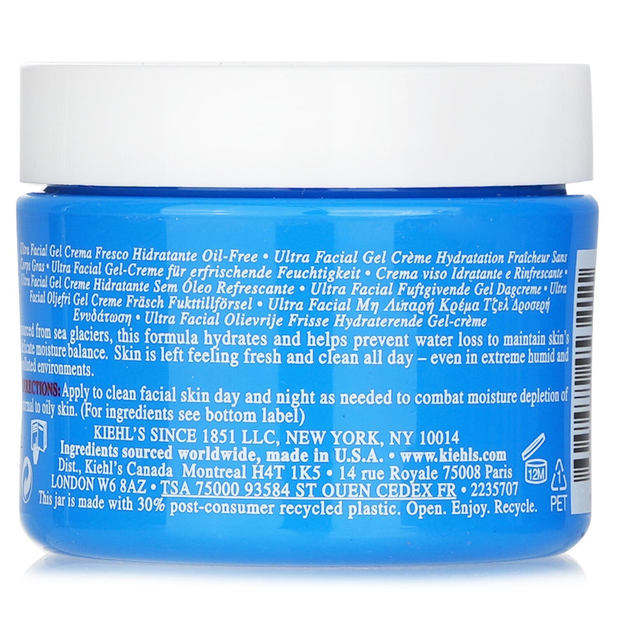 Kiehl's Ultra Facial Oil-Free Gel Cream in a 50ml jar, hydrates normal to oily skin with cucumber and Antarctic extracts.