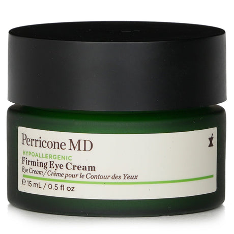 Perricone MD Hypoallergenic Firming Eye Cream in 15ml, designed to reduce fine lines and brighten dark circles for youthful eyes.