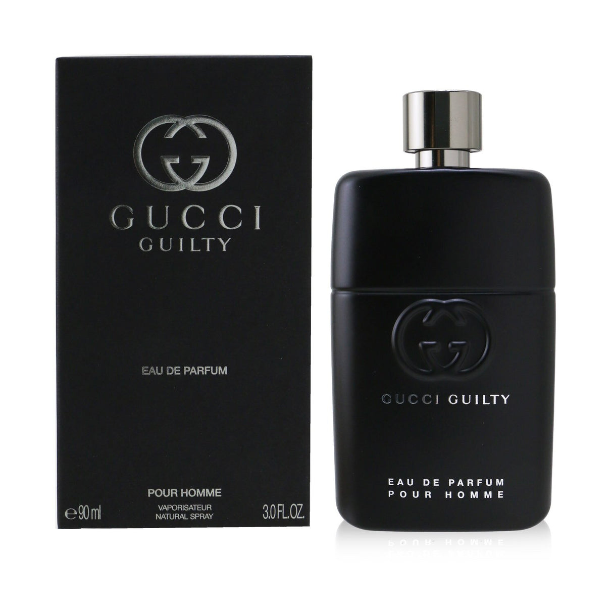 Gucci Guilty Pour Homme Eau De Parfum 90ml, a woody spicy fragrance for men with notes of Rose, Cedar, and Patchouli.