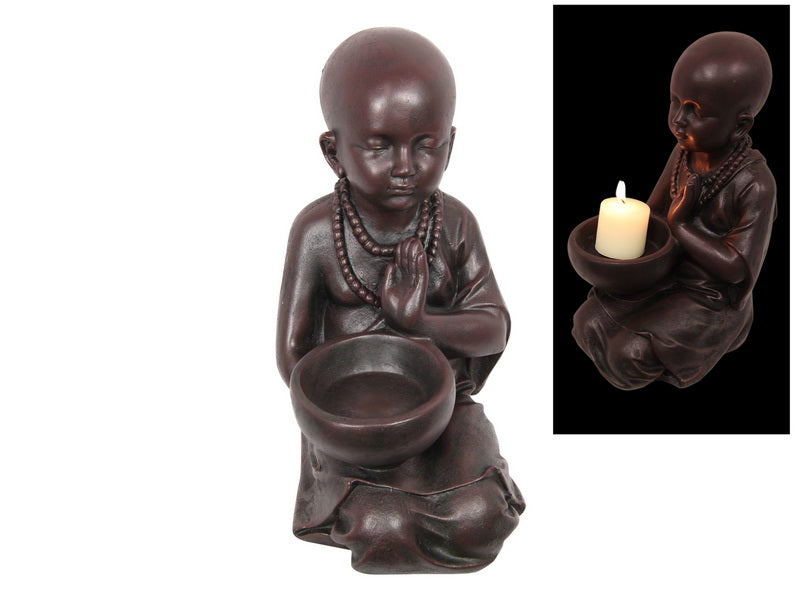 Detailed set of two 33cm ornamental monk figurines with bowls, perfect for enhancing home decor and creating a calming atmosphere.