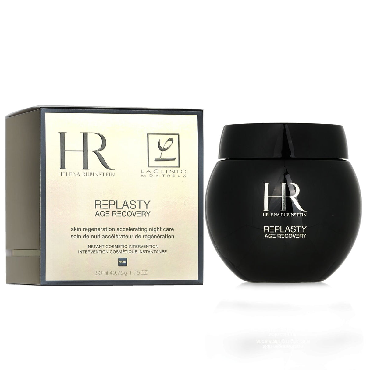 Helena Rubinstein Prodigy Re-Plasty night cream in a 50ml jar, designed for intense skin rejuvenation and anti-aging recovery.