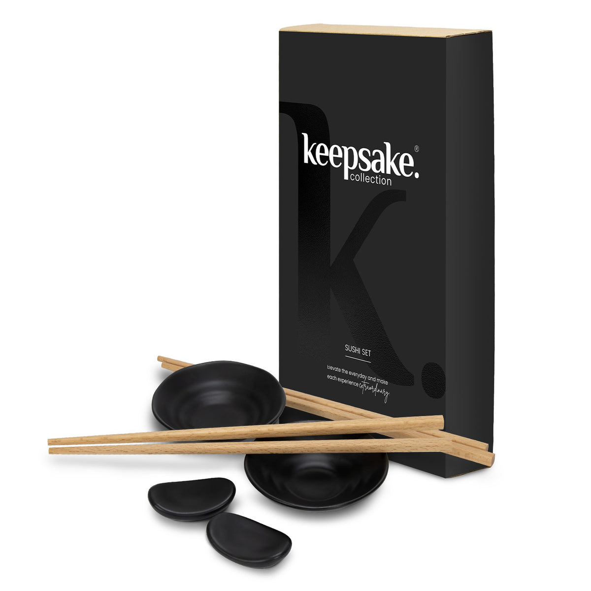 Sushi Serving Set for Two With Chopsticks Keepsake Black