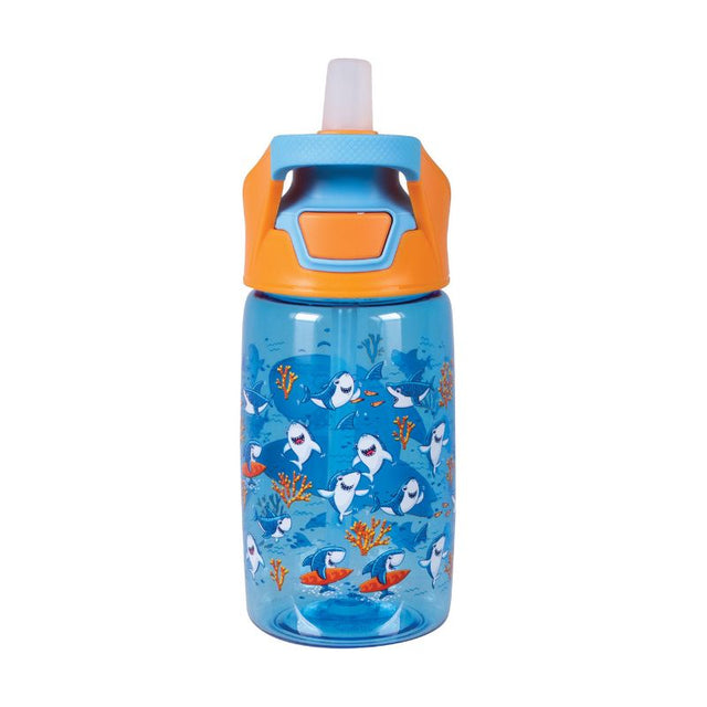 Avanti Yum Yum Tritan Bottle 450ml with Surfing Sharkie design, lightweight, durable, and eco-friendly for fun hydration.