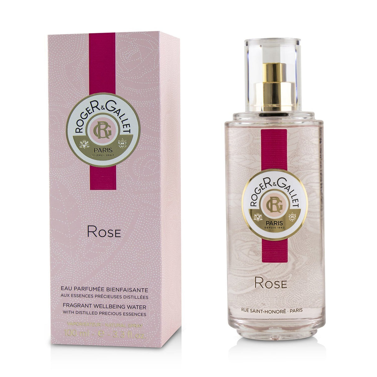 Luxurious 100ml Rose Fragrant Water Spray with floral notes of rose, peony, amber, and almond milk, ideal for any occasion.