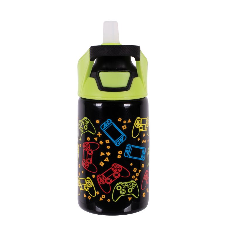 Insulated 375ml gaming bottle with spout release, keeps drinks hot for 8 hours and cold for 16 hours, ergonomic design.