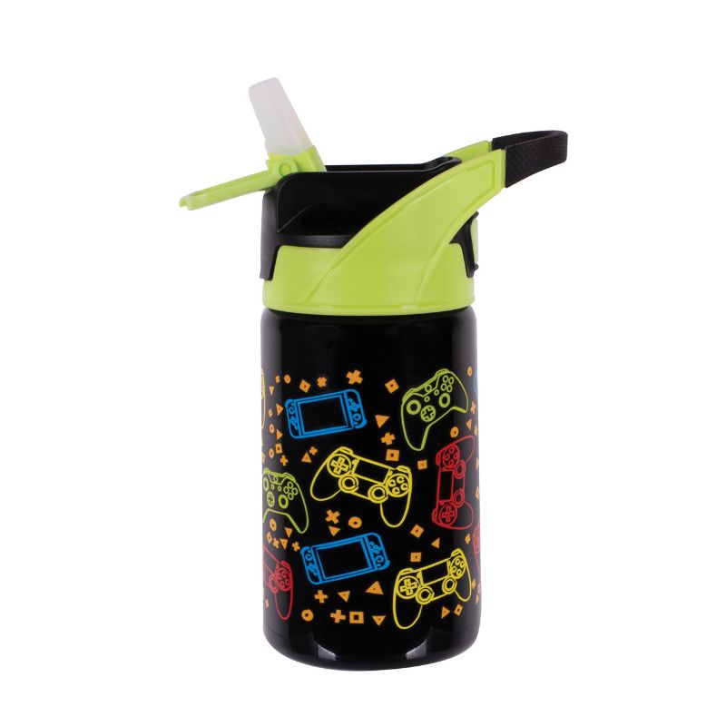 Insulated 375ml bottle for gamers, keeps drinks hot for 8 hrs & cold for 16 hrs with a leak-proof spout and carry handle.