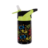 Insulated 375ml bottle for gamers, keeps drinks hot for 8 hrs & cold for 16 hrs with a leak-proof spout and carry handle.