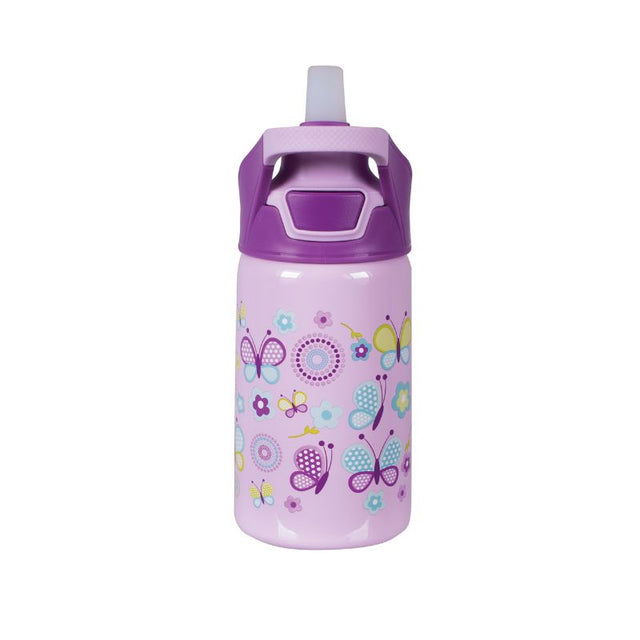 Avanti Yum Yum Bottle 375ml in Butterflies design, features vacuum insulation, BPA-free, and leak-proof for on-the-go hydration.