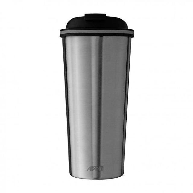 Avanti Go Cup 16oz stainless steel travel mug with double wall insulation, eco-friendly design, and secure screw-on lid.