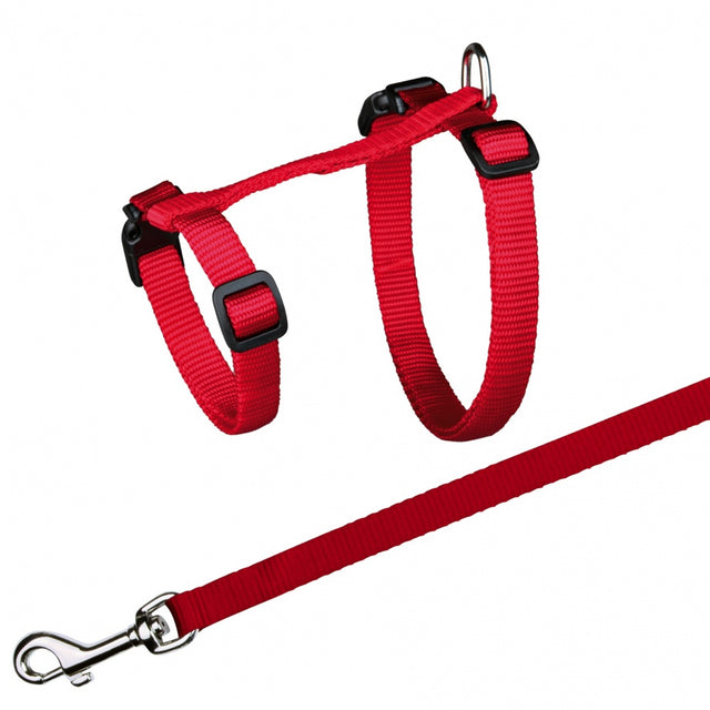 Adjustable nylon cat harness and lead set for large cats, available in various colors and sizes.