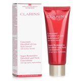 Clarins Super Restorative Decollete & Neck Concentrate in a 75ml bottle, designed to hydrate and rejuvenate delicate skin areas.