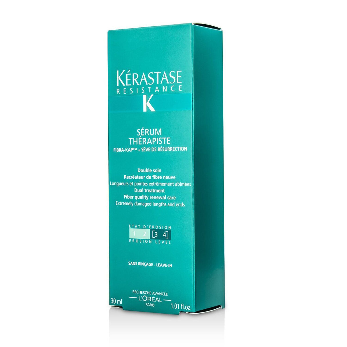 Kerastase Resistance Serum Therapiste treatment for extremely damaged hair, revitalizing with oil-cream blend for repair and shine.