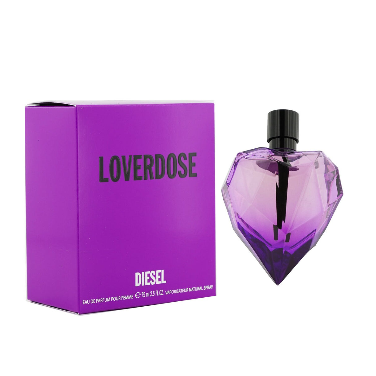 Diesel Loverdose Eau De Parfum Spray in a sleek 75ml bottle, featuring zesty, floral, and warm notes for modern women.