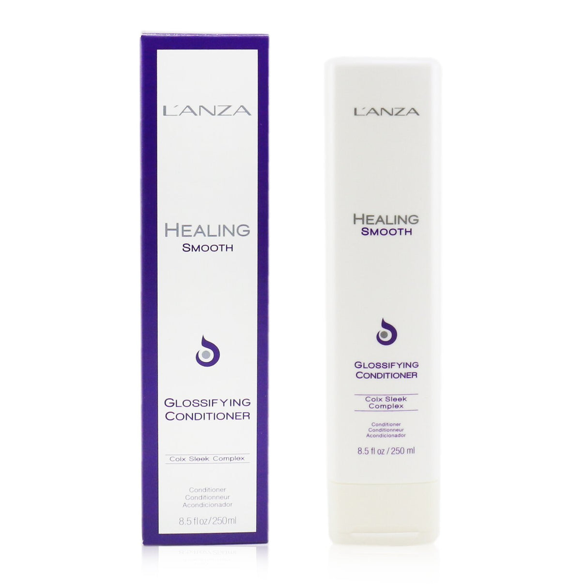 Lanza Healing Smooth Conditioner 250ml, enhances shine, repairs damage, tames frizz, and suits all hair types, especially curls.