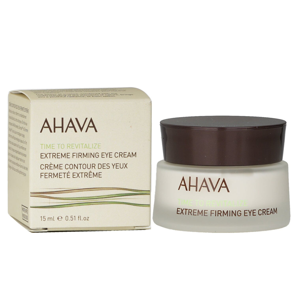 Ahava Extreme Firming Eye Cream in a 15ml jar, rich in Osmoter TM and Red Algae for youthful, lifted eyes.