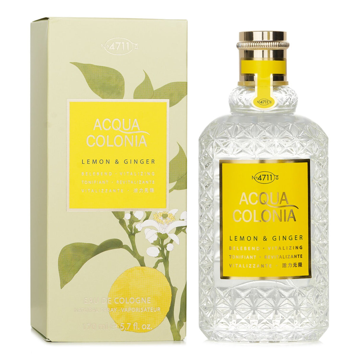 Refreshing 4711 Acqua Colonia Lemon & Ginger Eau De Cologne Spray, 170ml, blends citrus and spice for a vibrant summer scent.