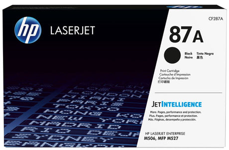 HP 87A Black Toner cartridge for LaserJet printers, yielding up to 8,550 pages with reliable, professional-quality prints.