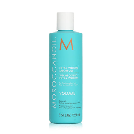 Moroccanoil Extra Volume Shampoo bottle, 250ml, designed for fine hair, enhances volume with Argan Oil and Keratin.