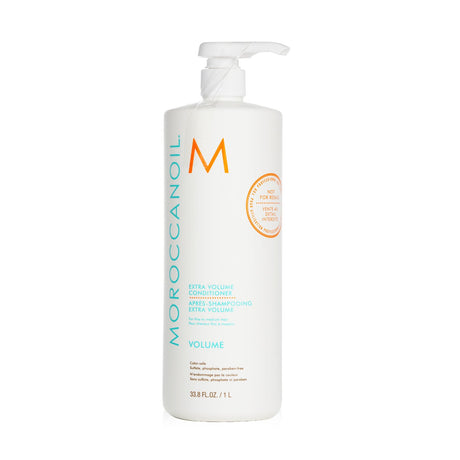 Moroccanoil Extra Volume Conditioner for fine hair, 1000ml, nourishes with Argan Oil and Keratin for added volume and manageability.