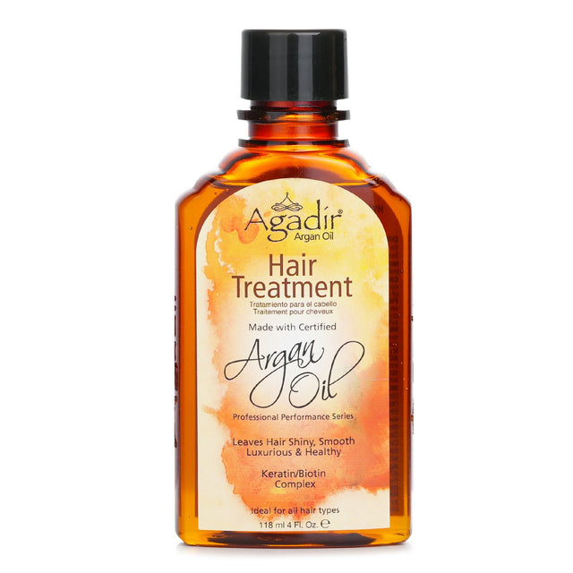 Agadir Argan Oil hair treatment in a sleek 118ml bottle, designed to hydrate and condition all hair types effectively.