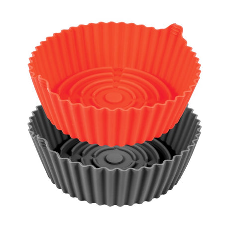 Set of 2 eco-friendly silicone air fryer inserts with grip tabs, easy to clean and reusable for hassle-free cooking.