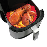 Avanti round silicone air fryer inserts, set of 2, eco-friendly, easy to clean, with grip tabs for convenient use.