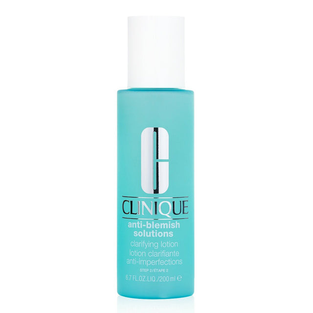 Clinique Anti-Blemish Solutions Clarifying Lotion 200ml, designed for acne-prone skin to dissolve impurities and promote clarity.