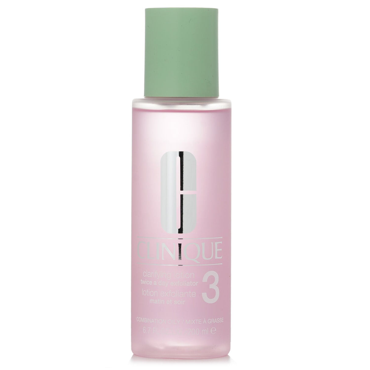 Clinique Clarifying Lotion 3 in 200ml, targets oily skin for a clear, matte complexion, refreshing and prepping for makeup.