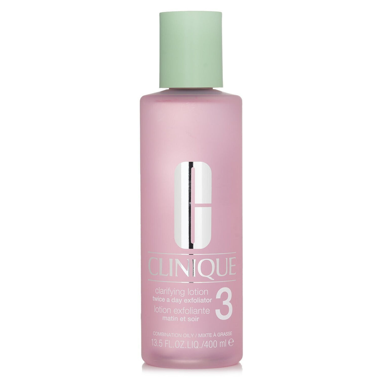 Clinique Clarifying Lotion 3, 400ml bottle for oily skin, gently exfoliates and refreshes for clear, radiant complexion.