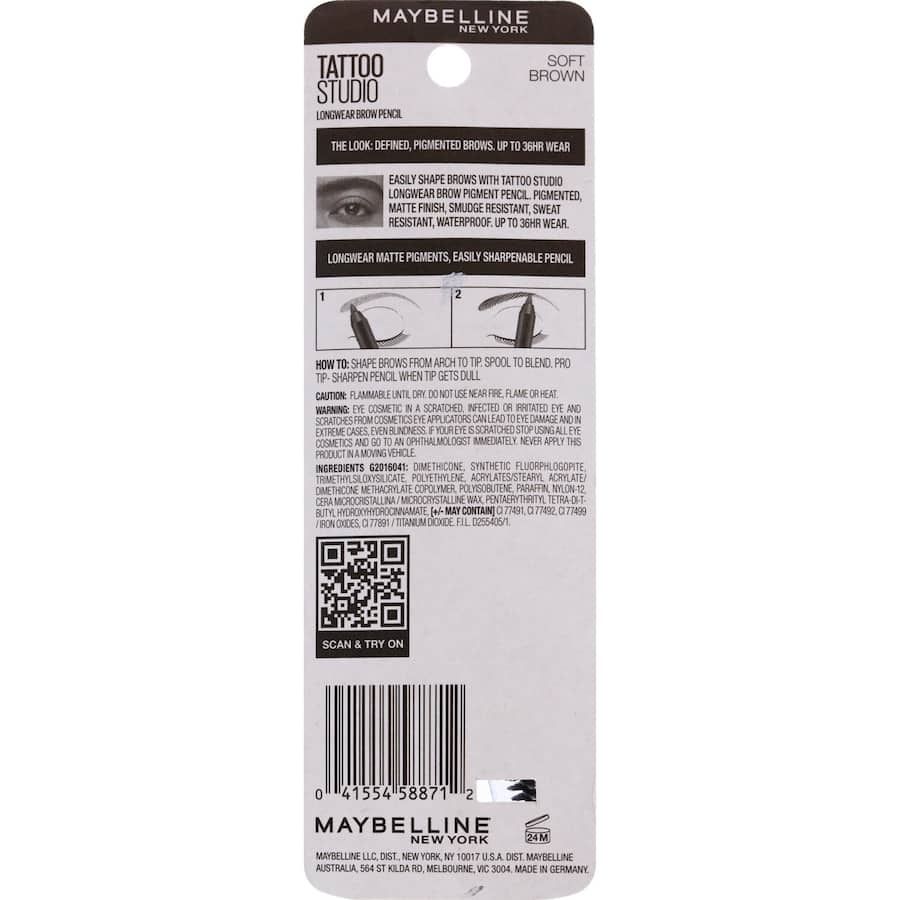 Maybelline Tattoo Brow Eyebrow Pencil Soft Brown 0.73g
