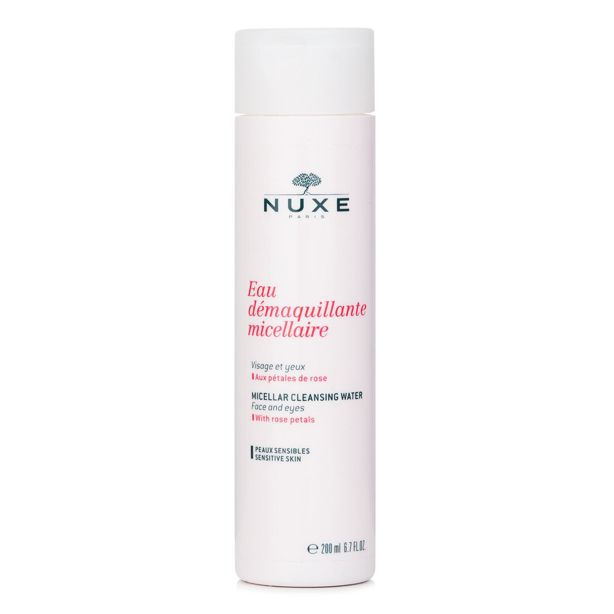 Nuxe Micellar Cleansing Water: alcohol-free, coconut-derived, gently removes makeup, soothes with rose water, leaves skin fresh.