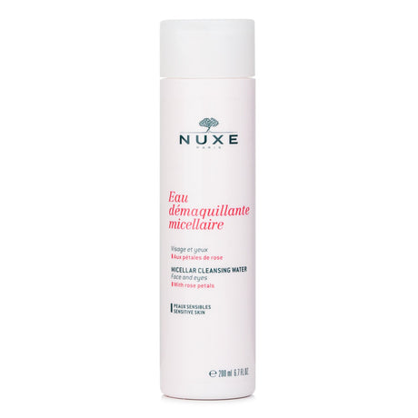 Nuxe Micellar Cleansing Water: alcohol-free, coconut-derived, gently removes makeup, soothes with rose water, leaves skin fresh.