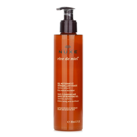 Nuxe Reve De Miel Cleansing Gel, 200ml: gentle, soap-free makeup remover with honey & sunflower for sensitive skin.