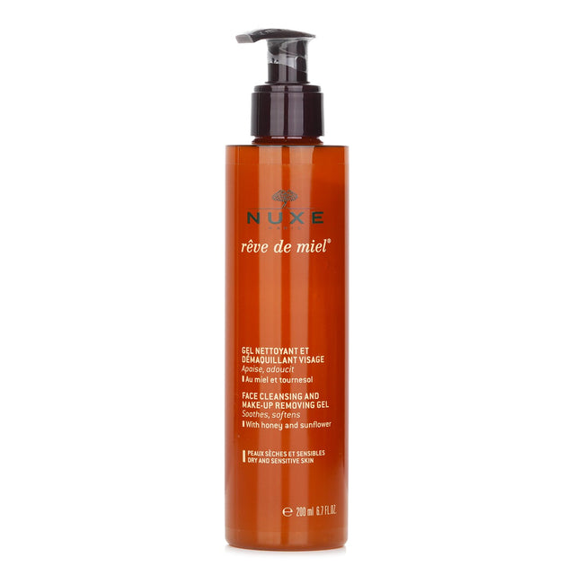 Nuxe Reve De Miel Cleansing Gel, 200ml: gentle, soap-free makeup remover with honey & sunflower for sensitive skin.