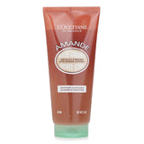 L'Occitane Almond Shower Scrub in a 200ml tube, featuring nourishing almond oil and exfoliating crushed shells for smooth skin.