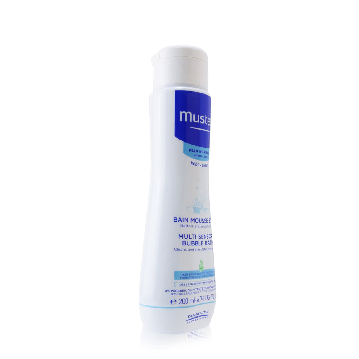 Mustela Multi Sensory Bubble Bath 200ml for newborns, gently cleanses, hydrates, and soothes skin with a fresh scent.