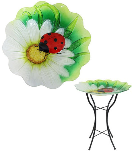 Colorful flower-shaped bird feeder with ladybird design, perfect for attracting diverse birds and enhancing garden decor.