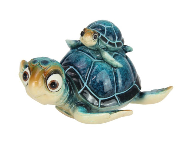 Set of 2 charming 15cm turtle ornaments, featuring detailed designs symbolizing family bonds and longevity.