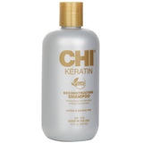 CHI Keratin Reconstructing Shampoo 355ml, nourishes, protects, and revitalizes weak, damaged hair for softness and shine.