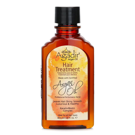 Bottle of Agadir Argan Oil Hair Treatment, 66.5ml, promoting healthy, nourished hair for all types, non-oily and alcohol-free.