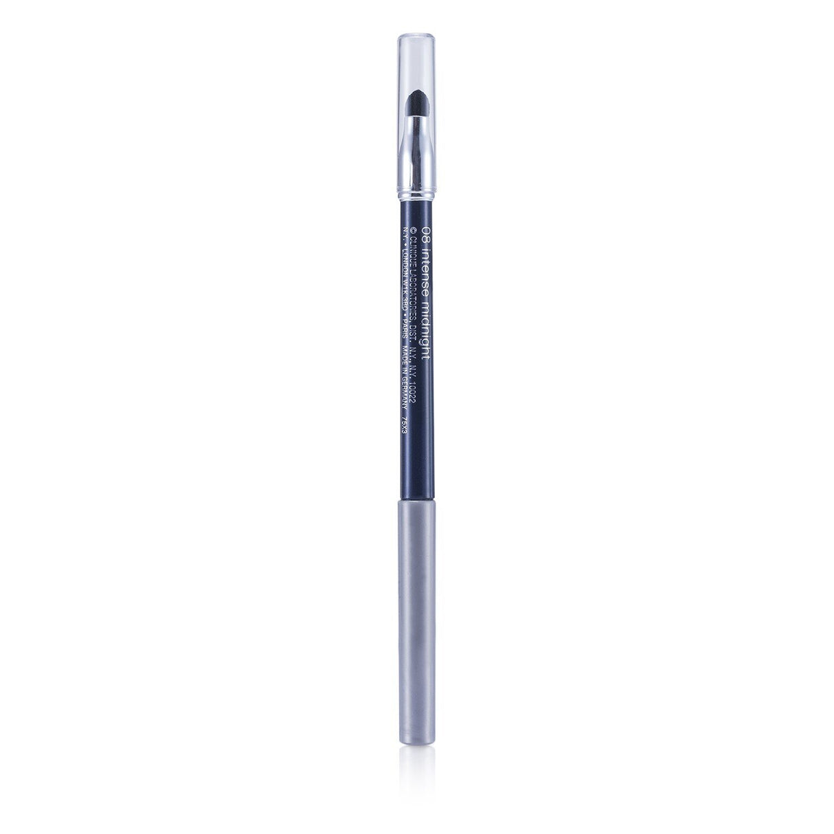 Clinique Quickliner For Eyes Intense #08 in Intense Midnight, a creamy eyeliner with a smudge tool for bold, lasting looks.