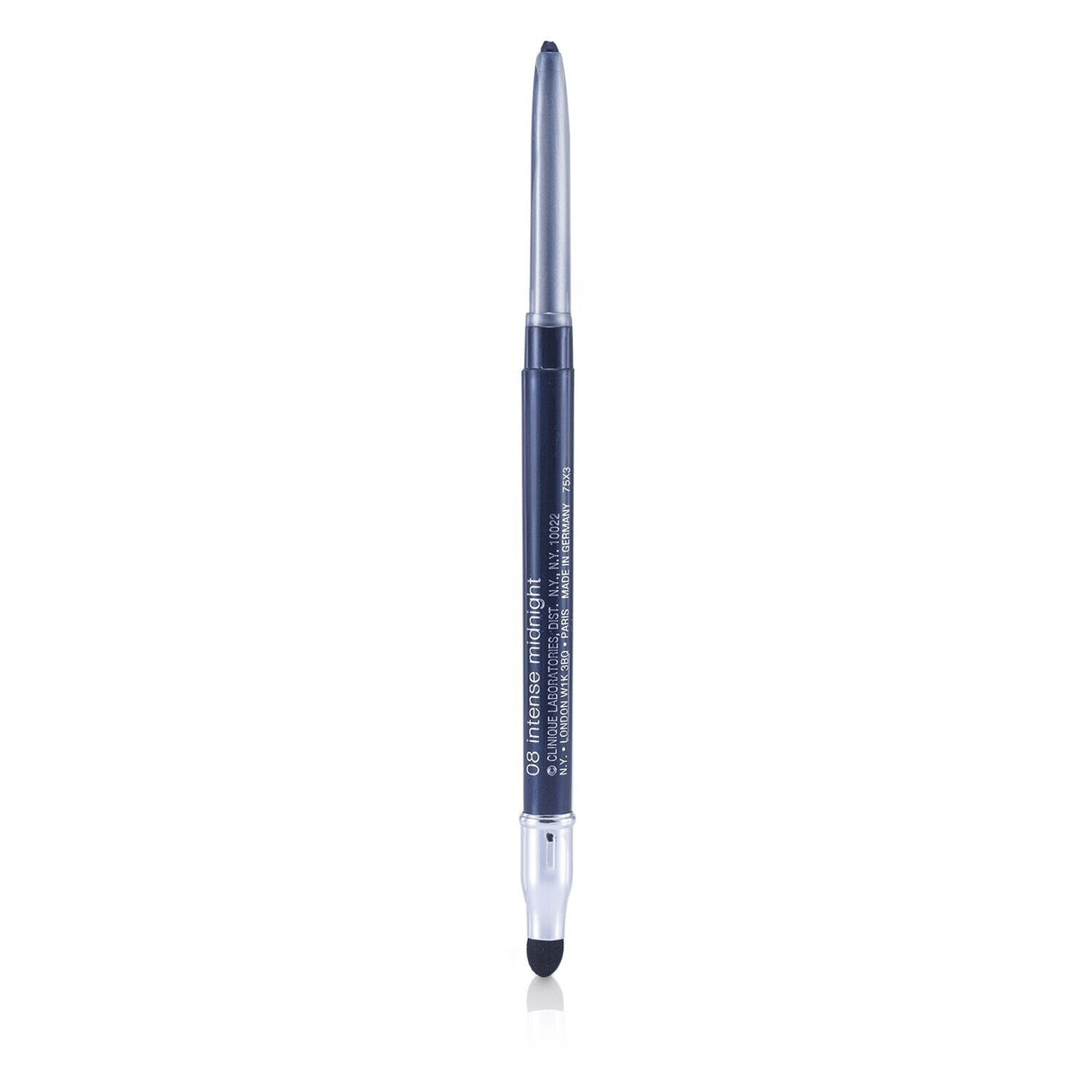 Clinique Quickliner For Eyes Intense in #08 Intense Midnight, a smooth, automatic eyeliner with a smudge tool for bold looks.